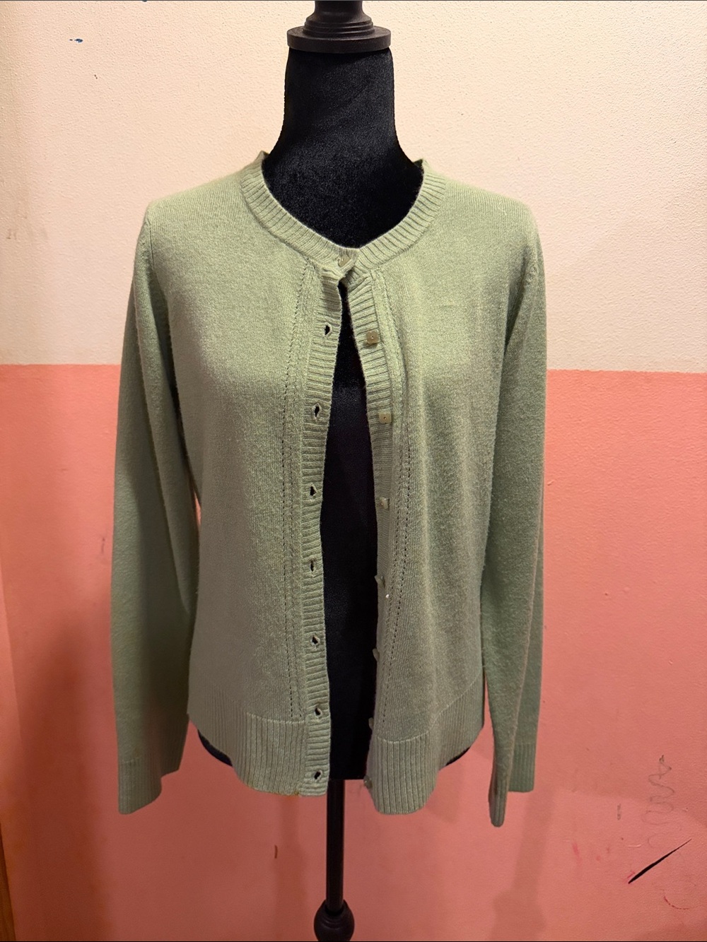 Light Green Women's Crewneck Button Cardigan Sweater
